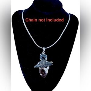 Silver Artisan Pendant Rutilated Quartz Black Kyanite Petrified Wood GR8 GIFT